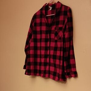 Red and Black Plaid Button-Up Shirt
